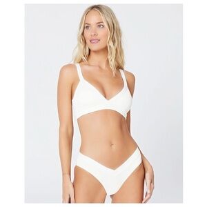 L* Space | Ribbed Pratt Bikini Bottom Classic In White | XL